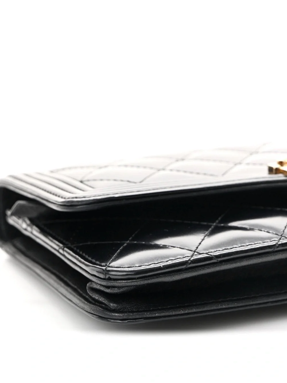 CHANEL Black Boy Quilted Leather Wallet on Chain with Gold Chain Strap